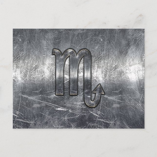 Carte Postale Symbole Zodiaque Scorpio Argent Style Métal Déchir (Devant)