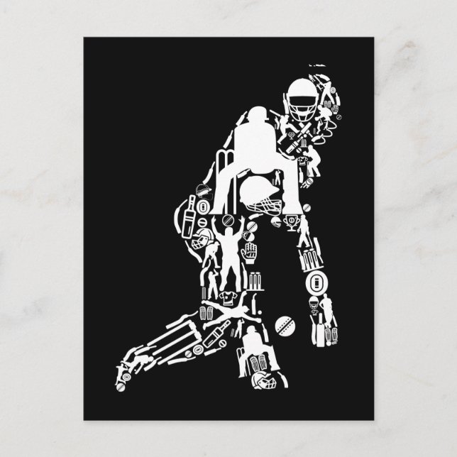 Carte Postale Symboles de cricket sportif Joueur de cricket (Devant)