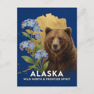 Carte Postale Symboles de l'État de l'Alaska Ours et Myosotis