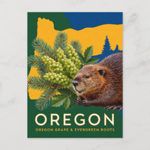 Carte Postale Symboles de l'État de l'Oregon Beaver et de l'Oreg