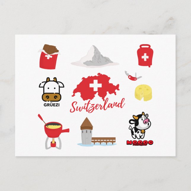 Carte Postale Symboles Souvenirs Suisse (Devant)