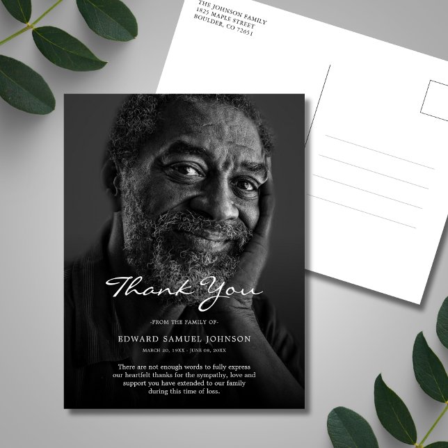 Carte Postale Sympathie Merci Photo Funéraire Personnalisé (Sympathy Thank You Postcard)