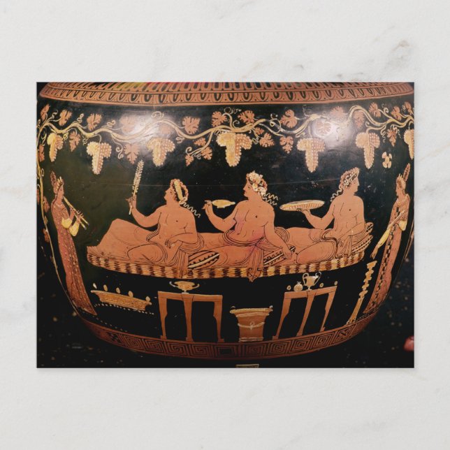 Carte Postale Symposium montrant trois hommes jouant des cottabs (Devant)