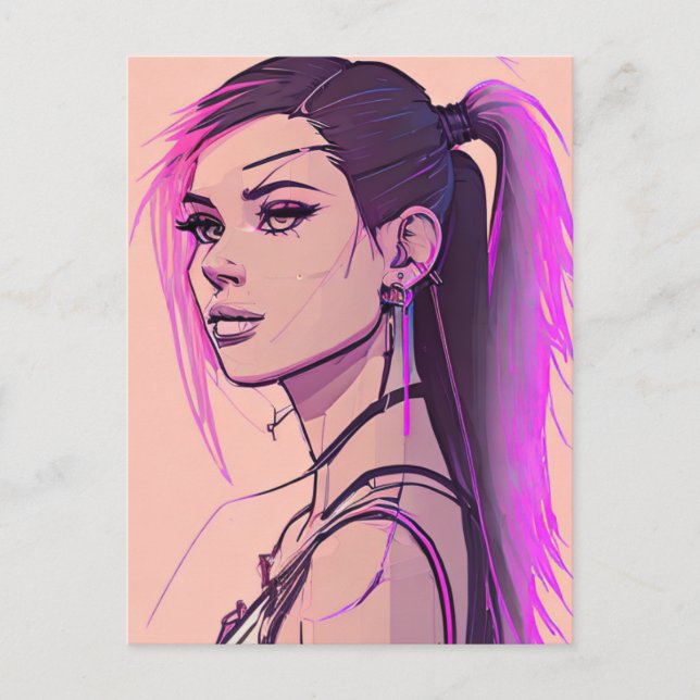 Carte postale Synthwave-punk femme (Devant)