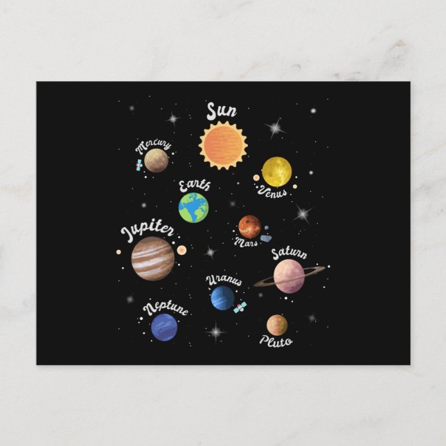Carte Postale Système solaire Planètes Enfants Connaissances Esp (Devant)