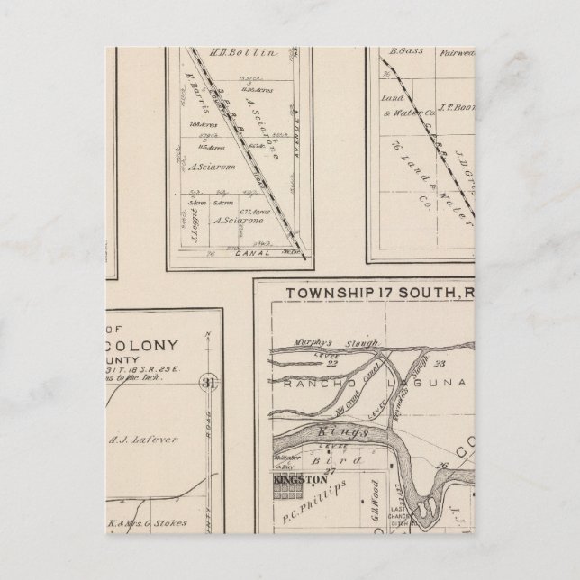 Carte Postale T17S R21E Tulare Comté Plan de section (Devant)