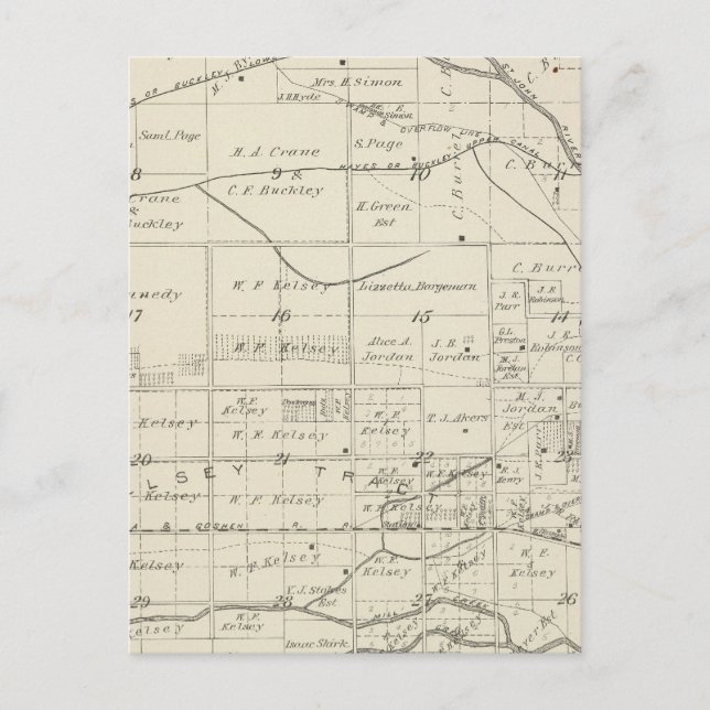 Carte Postale T18S R24E Tulare Comté Plan de section (Devant)
