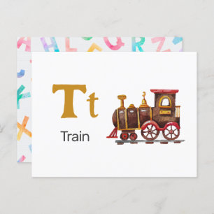 Carte Postale T est pour train - Alphabet Flash Card