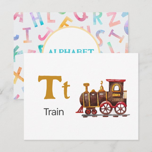 Carte Postale T est pour train - Alphabet Flash Card (Devant / Derrière)