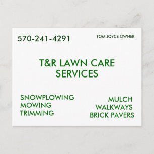 CARTE POSTALE T&R LAWN CARE, SERVICES, NEIGE, MOUILLAGE, T...