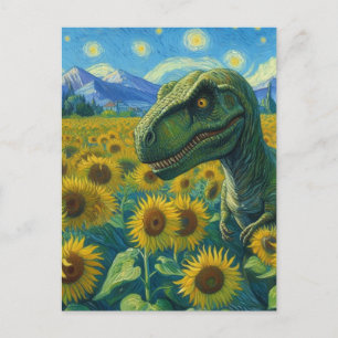 Carte Postale T-Rex dans le champ de tournesol Van Gogh