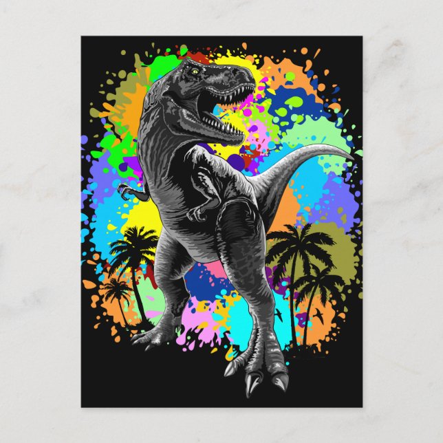 Carte Postale T-Rex Dinosaur Jurassique Reptile sur les Peinture (Devant)