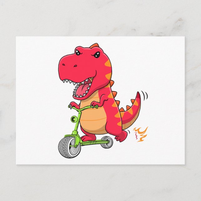 Carte Postale T-rex Dinosaur Monter Un Scooter Vert (Devant)