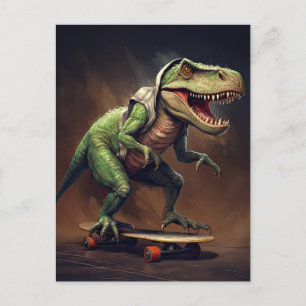 Carte Postale T-Rex Dinosaur Rising a Skateboard Anniversaire Pa