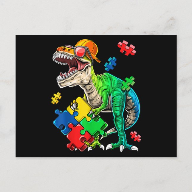 Carte Postale T Rex Dinosaur Sensibilisation sur l'autisme Pièce (Devant)