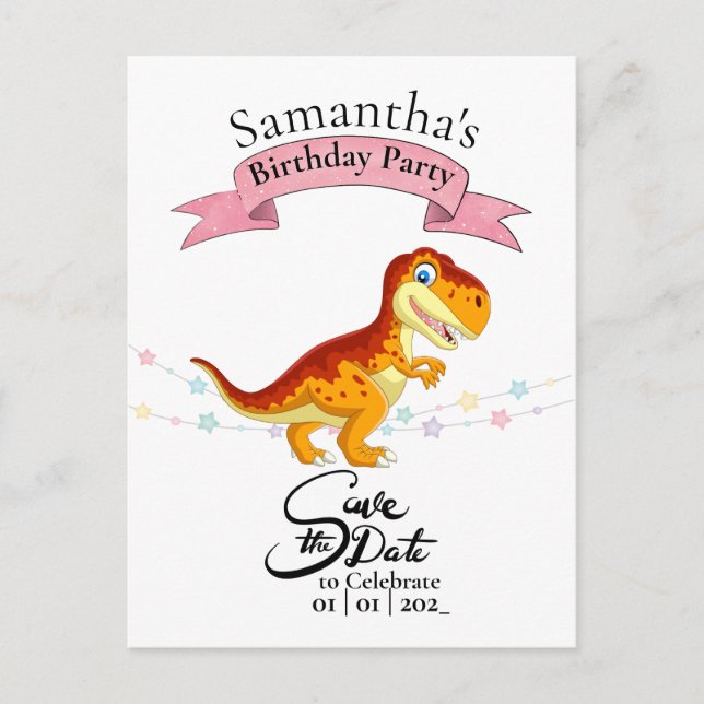 Carte Postale T Rex en or, Joyeux Anniversaire Fille  (Devant)