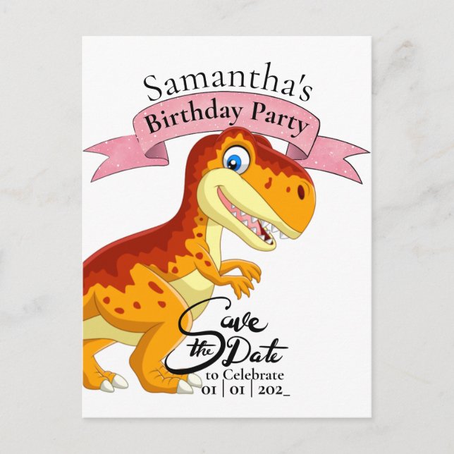 Carte Postale T Rex en or, Joyeux Anniversaire Fille  (Devant)