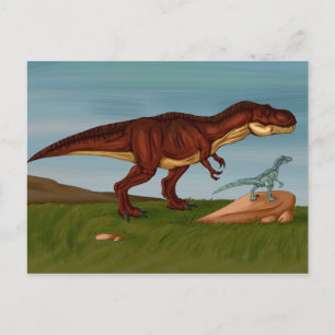 Carte Postale T-Rex et Velociraptor