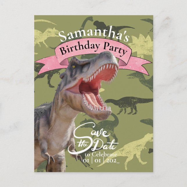 Carte Postale T Rex, Fille d'anniversaire à motifs (Devant)