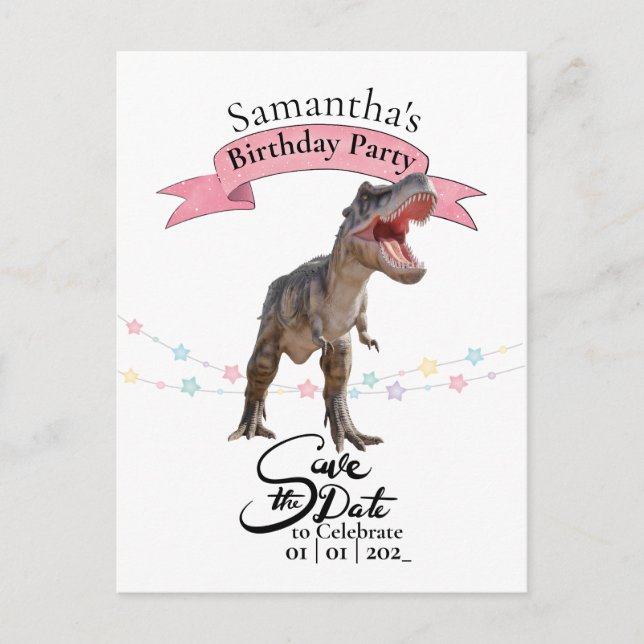 Carte Postale T Rex, Fille Sauvegarde la Date (Devant)