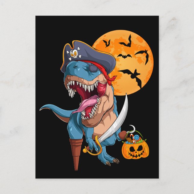 Carte Postale T-Rex Pirate Treat Halloween Dinosaur (Devant)