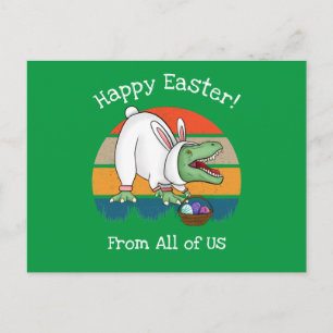 Carte Postale T-Rex rétro pour enfants en costume lapin de Pâque