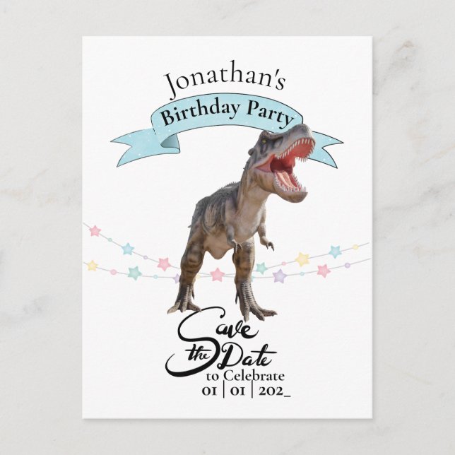 Carte Postale T Rex, sauvegarder la date  Garçon (Devant)