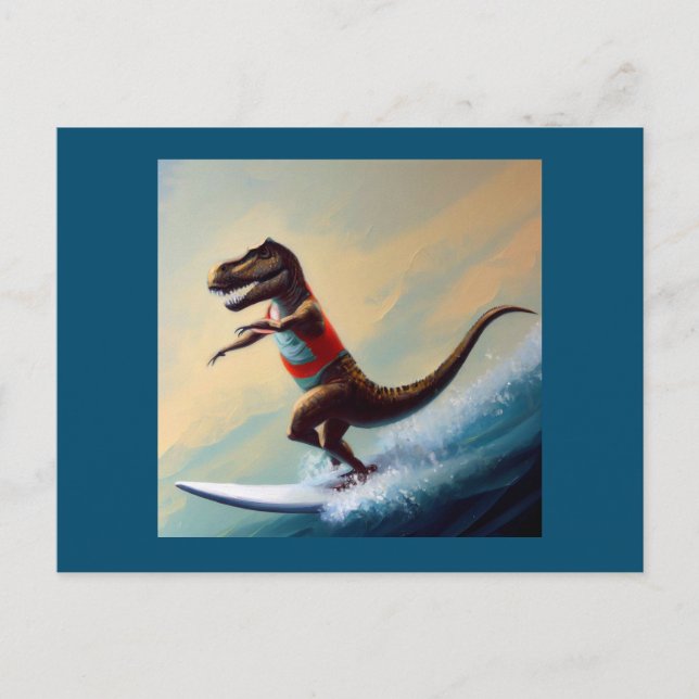 Carte Postale T Rex Surfing (Devant)