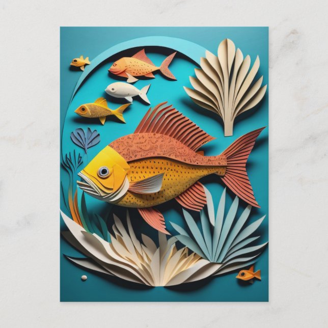 Carte Postale T-shirt 3D Paper Art Fish Design (Devant)