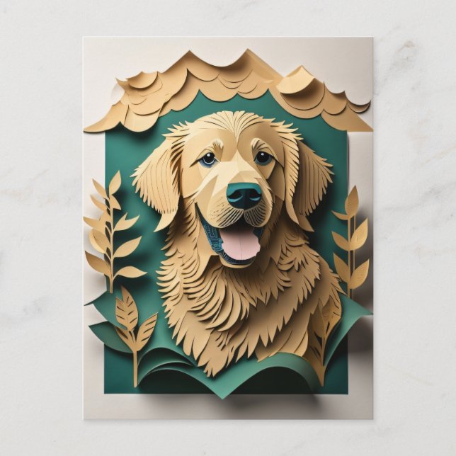 Carte Postale T-shirt 3D Paper Art Golden Retriever Design (Devant)