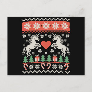 Carte Postale T-shirt de Noël moche de licorne Saison de vacance