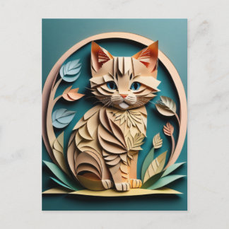Carte Postale T-shirt design en papier 3D Art Kitten