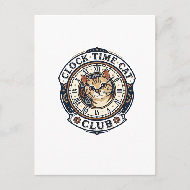 Carte Postale T-shirt graphique Chat Heure Horloge - Chat Heure  (Devant)
