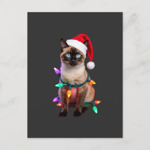 Carte Postale T-Shirt Siamois Noël Lumières Xmas Amateur de Chat