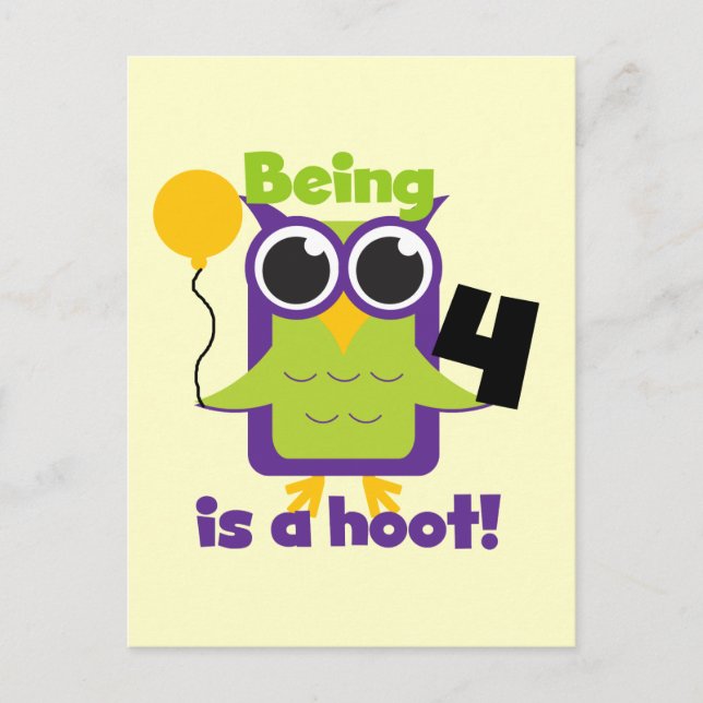 Carte Postale T-shirts et cadeaux 4e anniversaire de Hoot Owl (Devant)