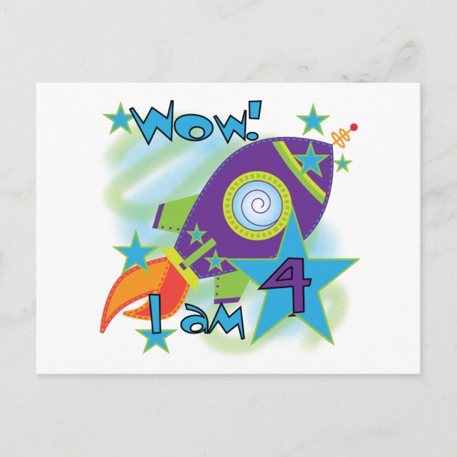 Carte Postale T-shirts et cadeaux 4e anniversaire Rocket Ship (Devant)