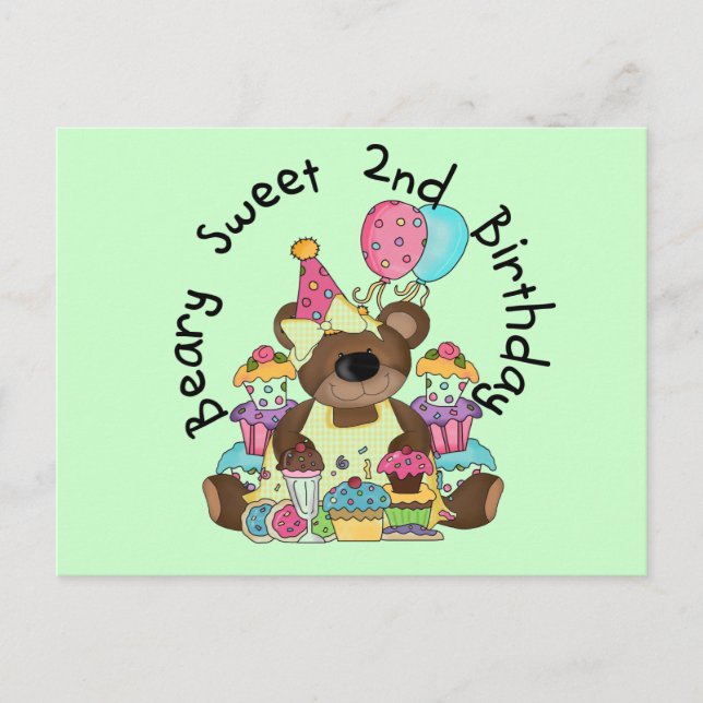 Carte Postale T-shirts et cadeaux Beary Sweet 2e anniversaire (Devant)