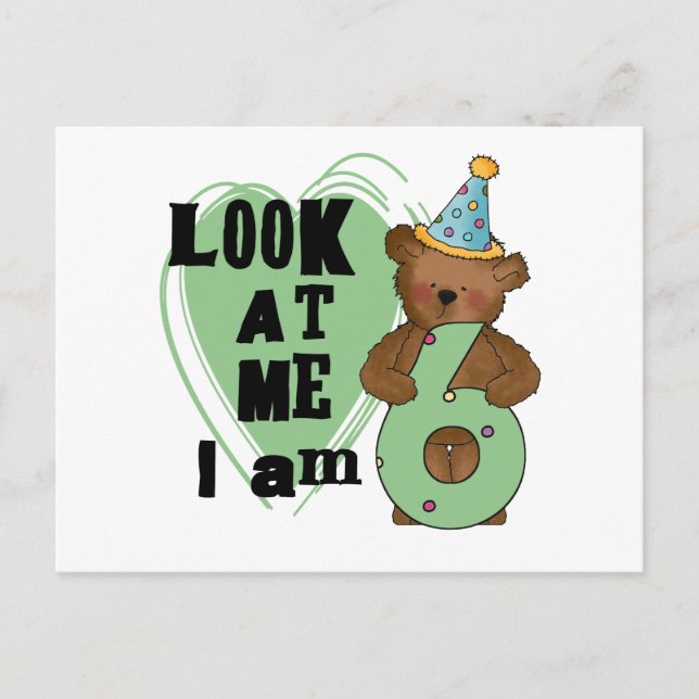 Carte Postale T-shirts et Cadeaux d'anniversaire 6 ans Teddy Bea (Devant)