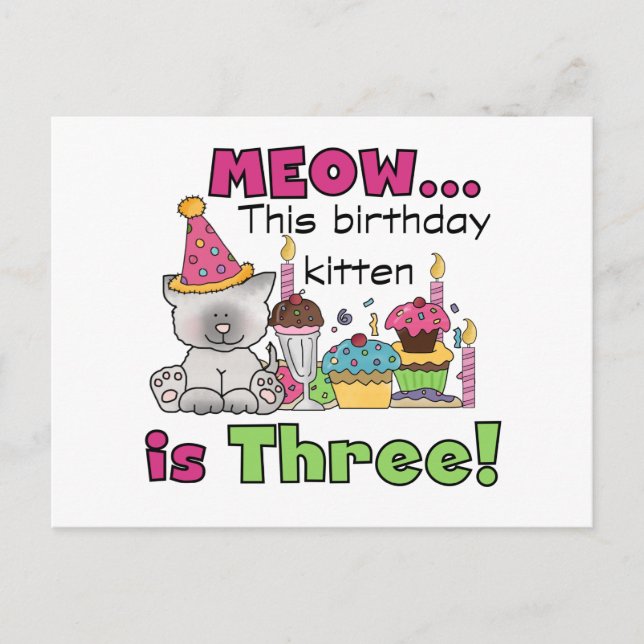 Carte Postale T-shirts et cadeaux d'anniversaire de la 3e Kitten (Devant)