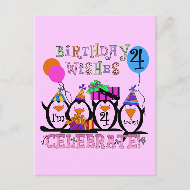 Carte Postale T-shirts et cadeaux de 4ème anniversaire de Pengui (Devant)