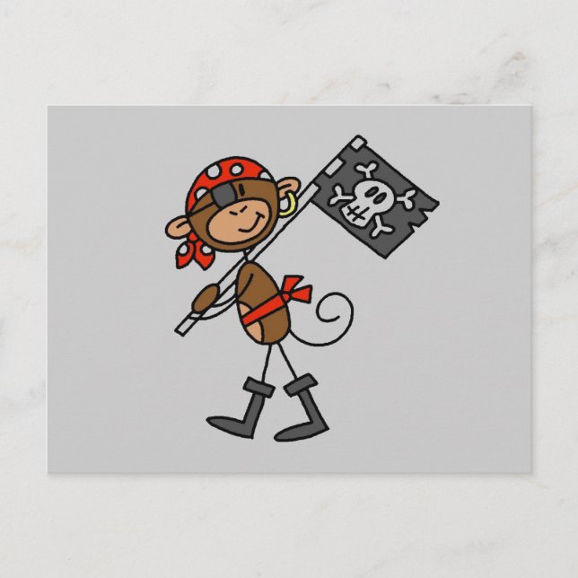 Carte Postale T-shirts et Cadeaux de Singe Pirate avec Drapeau (Devant)
