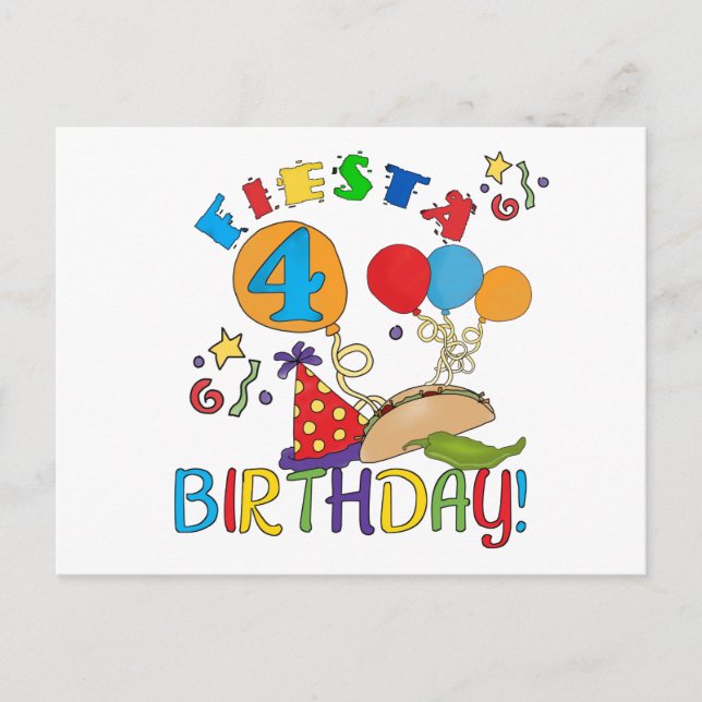 Carte Postale T-shirts et cadeaux Fiesta 4th Birthday (Devant)