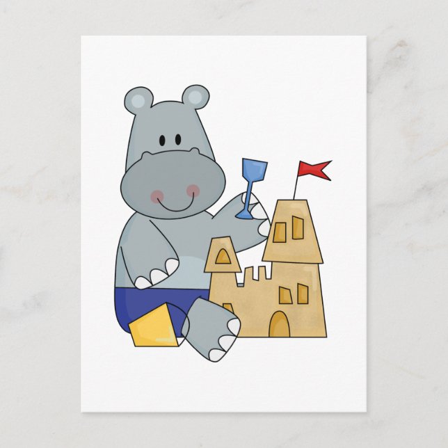 Carte Postale T-shirts et cadeaux Hippo Sand Castle (Devant)