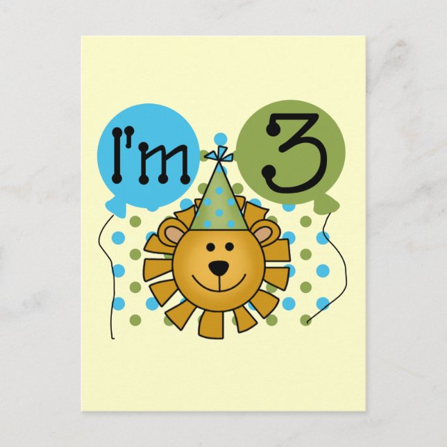 Carte Postale T-shirts et cadeaux Lion 3e anniversaire (Devant)