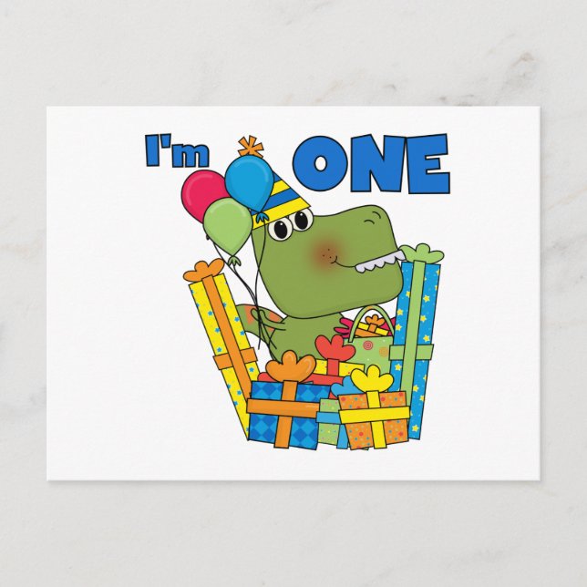 Carte Postale T-shirts et cadeaux Little Dino 1er anniversaire (Devant)