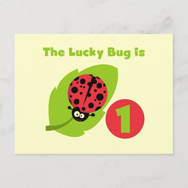 Carte Postale T-shirts et cadeaux Lucky Bug 1er anniversaire (Devant)