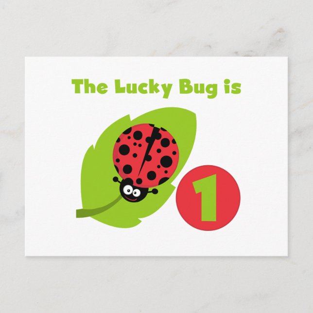 Carte Postale T-shirts et cadeaux Lucky Bug 1er anniversaire (Devant)