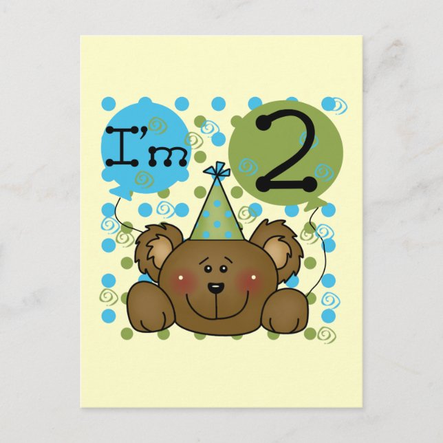 Carte Postale T-shirts et Cadeaux pour les 2 ans d'un Ours en Pe (Devant)