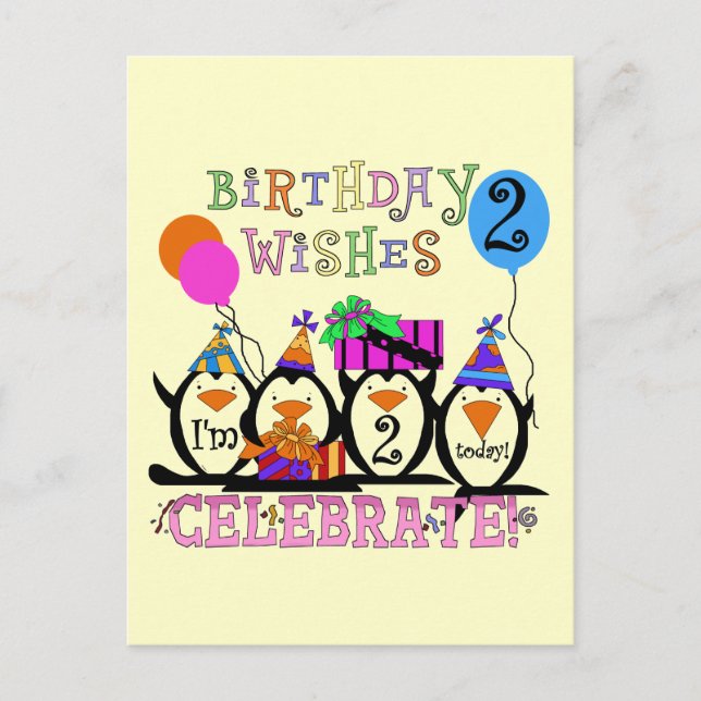 Carte Postale T-shirts et cadeaux Silly Penguins 2e anniversaire (Devant)