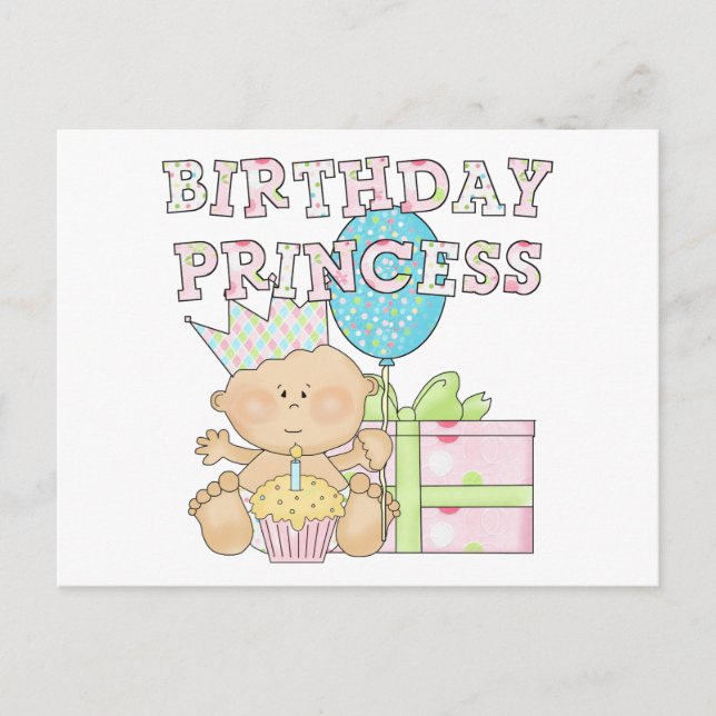 Carte Postale T-shirts Princesse 1er Anniversaire Avec Couronne (Devant)